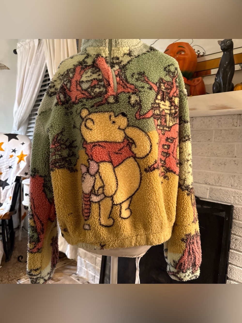 Rare Disney Winnie The Pooh Hundred Acre Fuzzy Fleece Sweater M Multi Color
